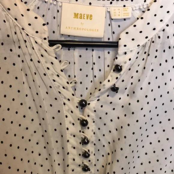 Maeve (Anthropologie) semi sheet cream and black polka dot blouse w attached tie - Picture 5 of 8
